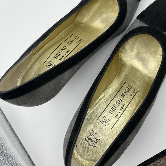 Bruno Magli Size 6.5 Suede Leather High Heels Colorblock Black Gray Slip On Shoe - Picture 6 of 9